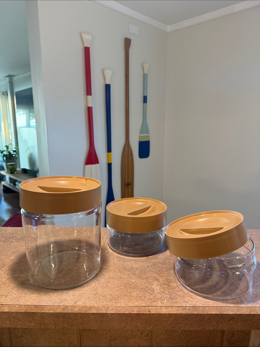 Pyrex Clear Storage Jars with Amber Lids - Set of 3
